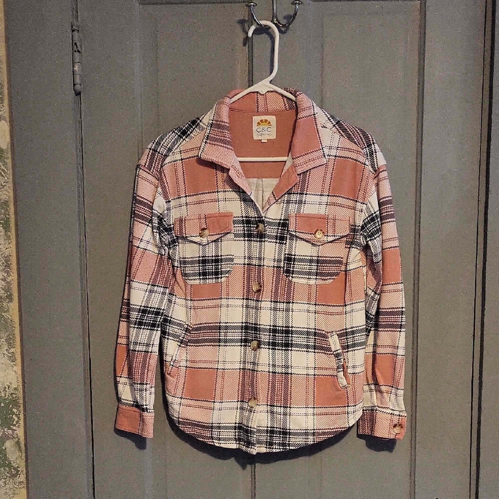 C.C Women's Plaid Utility Jacket in Pink and Black